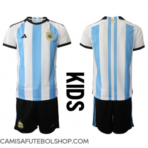 Camisa de time de futebol Argentina Replicas 1º Equipamento Infantil Mundo 2022 Manga Curta (+ Calças curtas)